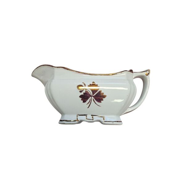 Meakin Tea Leaf Copper Luster Gravy Boat and Underplate, Ironstone - Picture 6 of 10